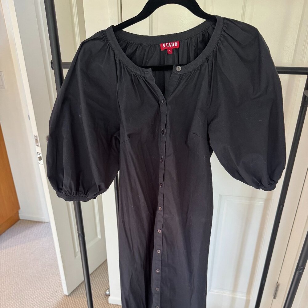 STAUD Black Puff Sleeve Dress